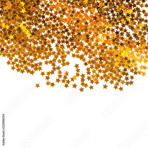 Golden stars falling on a white background