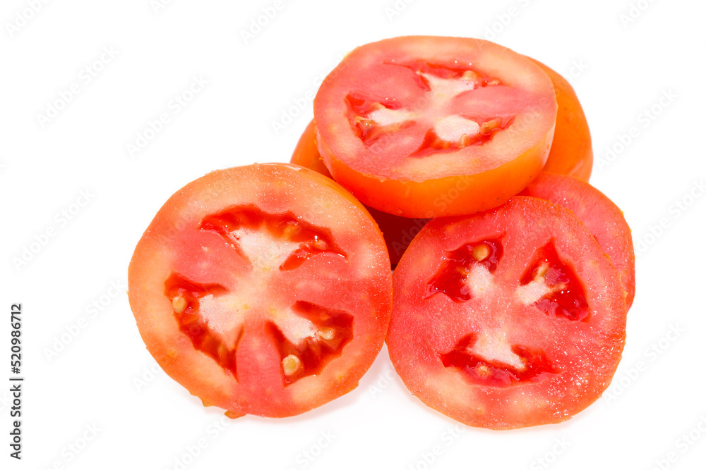 Fresh organic cherry tomatoes slices isolated on white background, Close up Fresh organic cherry tomatoes slices isolated on white background, Close up