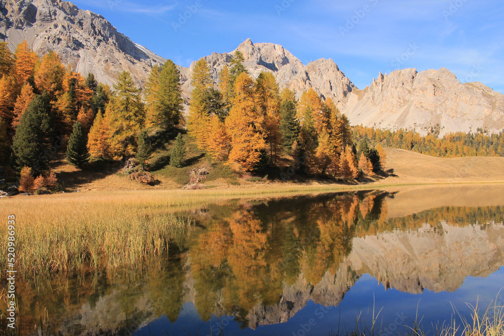 Naklejka premium The Mirror Lake in the hautes alpes the Natural Park of Queyras