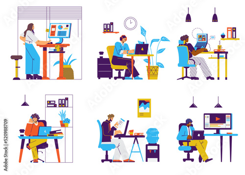 Set of outsource working people flat style, vector illustration