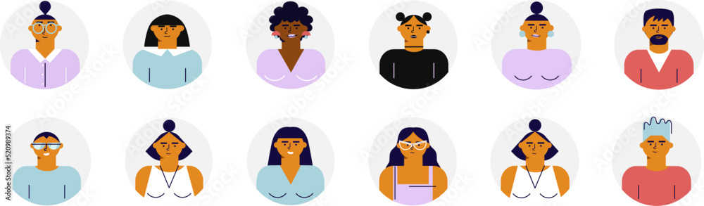 Profile icons set including men and women. People in different avatars. Icons for games, online communities, web forums. Vector illustration in cartoon flat style Profile icons set including men and women. People in different avatars. Icons for games, online communities, web forums. Vector illustration in cartoon flat style