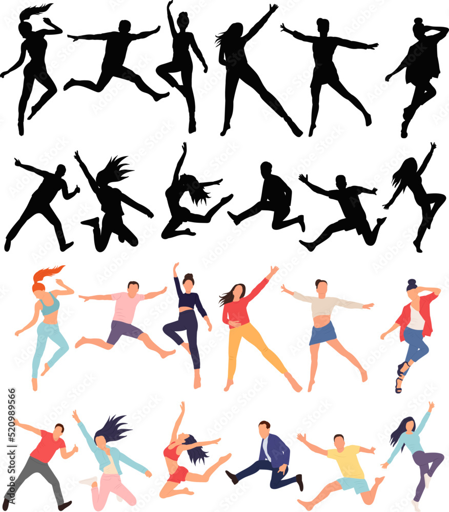 jumping people in flat style, isolated, vector