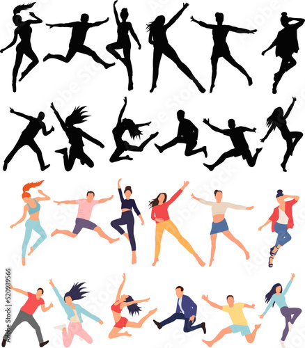 jumping people in flat style, isolated, vector
