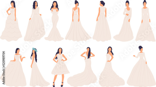 bride set in flat style, isolated, vector