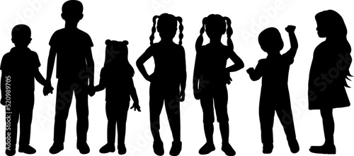 silhouette kids on white background isolated, vector