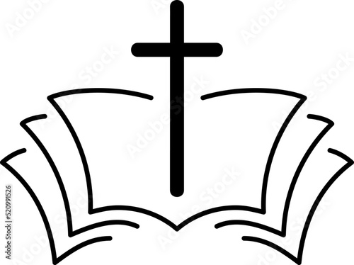 Vector illustration of Christian Logo or icon. Emblem with Cross and Holy Bible. Religious community. Design element for poster, badge, sign