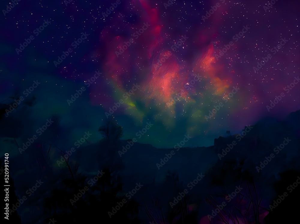 Fototapeta premium night landscape mountain and milky way galaxy background our galaxy, long exposure , low light
