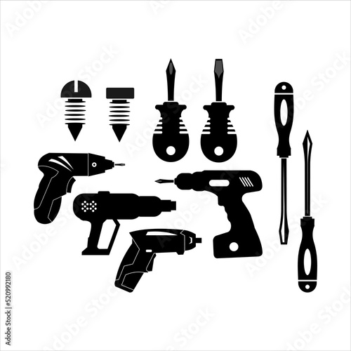 Set of mechanic tools vector silhouette element