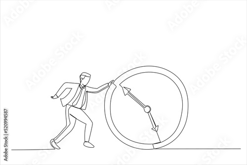 Illustration of Businessman Running Behind Running Clock. One continuous line art style