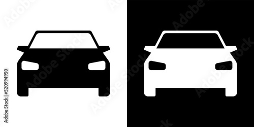 Driving passenger car vector icon. Automobile silhouette front view  road vehicle