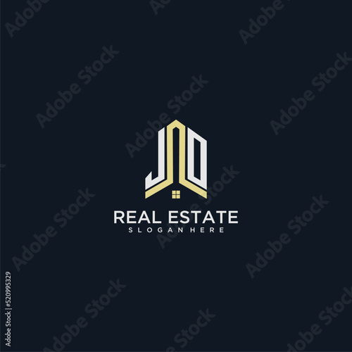 JO initial monogram logo for real estate with home shape creative design