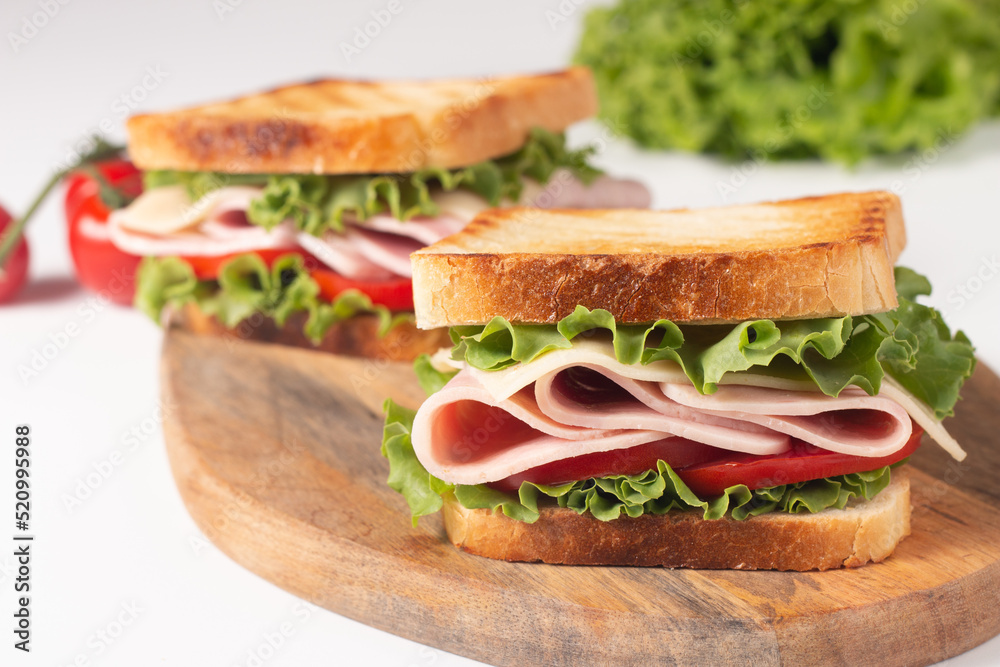 Close-up photo of an American club sandwich. Fast food concept. Close-up photo of an American club sandwich. Fast food concept.