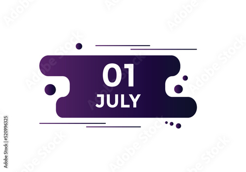 july 1 Calendar icon Design. Calendar Date 1th july. Calendar template 