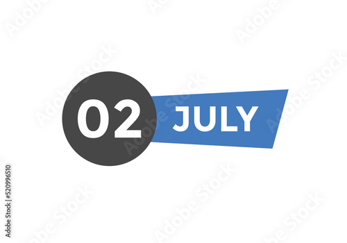 july 2 calendar reminder. 2th july daily calendar icon template. Vector illustration 

