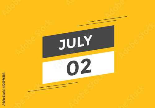 july 2 calendar reminder. 2th july daily calendar icon template. Vector illustration 
