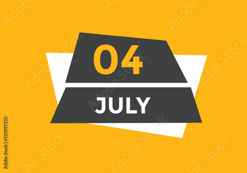 july 4 calendar reminder. 4th july daily calendar icon template. Vector illustration 
