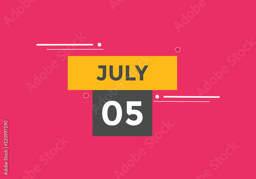 july 5 calendar reminder. 5th july daily calendar icon template. Vector illustration 
