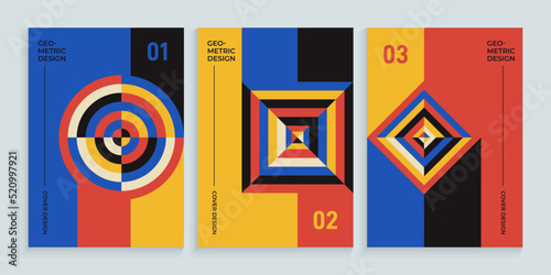Bauhaus book cover collection with retro primitive shapes