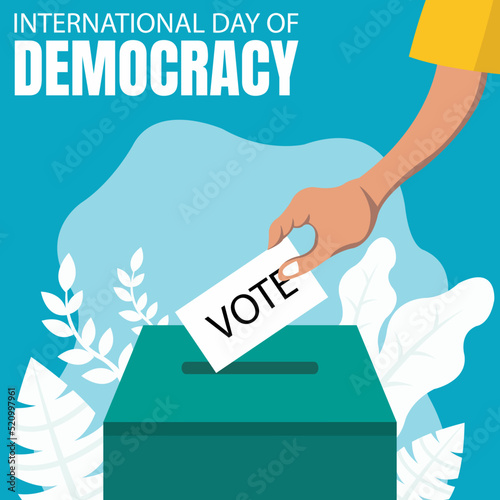 illustration vector graphic of people's hands are inserting voting cards into boxes, showing blue background and plants, perfect for international day of democracy, celebrate, greeting card, political