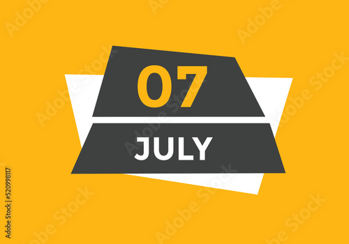 july 7 calendar reminder. 7th july daily calendar icon template. Vector illustration 
