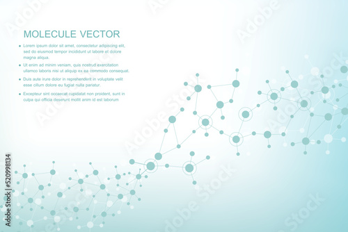 Structure molecule and communication. Dna, atom, neurons. Scientific concept for your design. Connected lines with dots. Medical, technology, chemistry, science background. Vector illustration