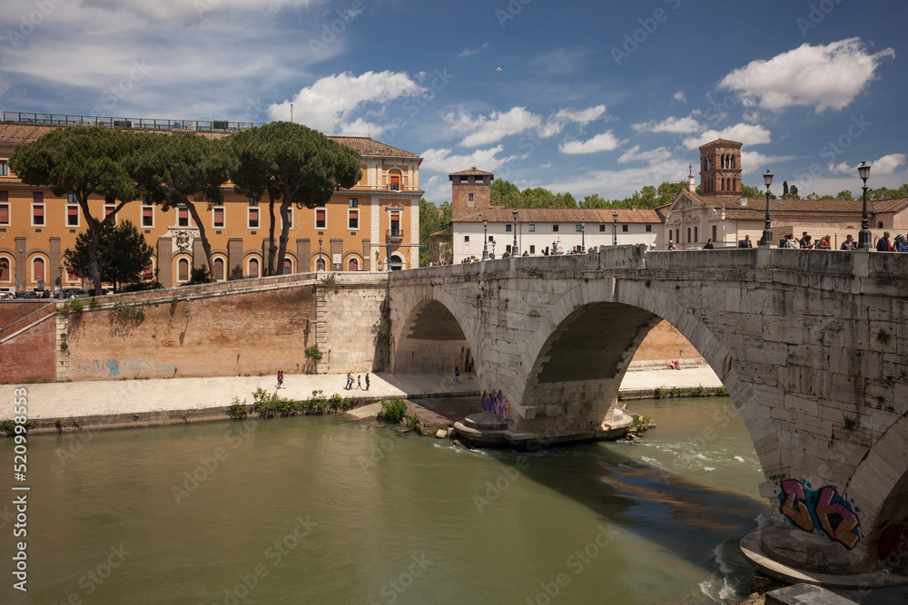 Cestio bridge connecting Tiber Island with Trastevere in Rome