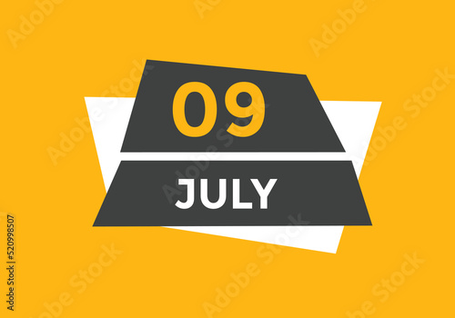 july 9 calendar reminder. 9th july daily calendar icon template. Vector illustration 
