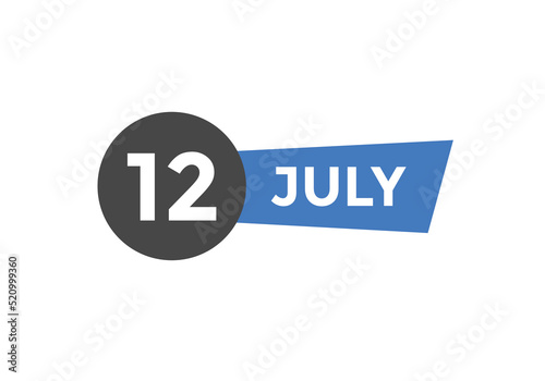 july 12 calendar reminder. 12th july daily calendar icon template. Vector illustration 
