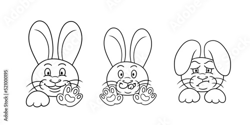 Monochrome picture, Cute little bunnies in cartoon style, offended rabbit, fluffy cute bunnies. Vector