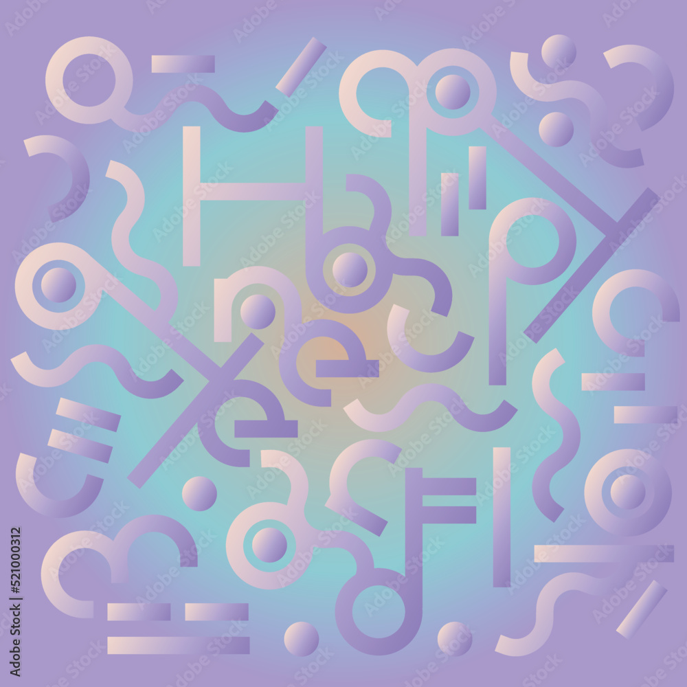 Background illustration with Happy New Year text in abstract symbols.