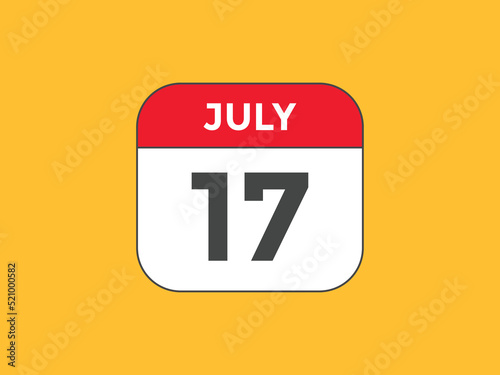 july 17 calendar reminder. 17th july daily calendar icon template. Vector illustration 
