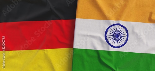 Flags of Germany and India. Linen flag close-up. Flag made of canvas. German, Berlin. Indian. State national symbols. 3d illustration.