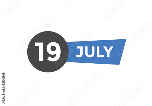 july 19 Calendar icon Design. Calendar Date 19th july. Calendar template 
