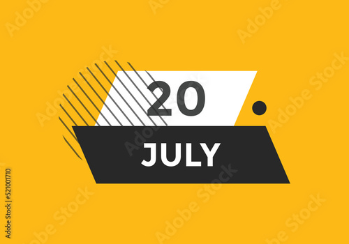 july 20 calendar reminder. 20th july daily calendar icon template. Vector illustration 
