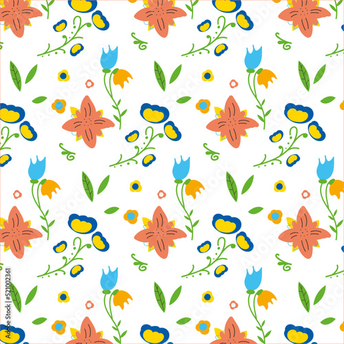 Seamless pattern floral and plants abstract hand drawn background