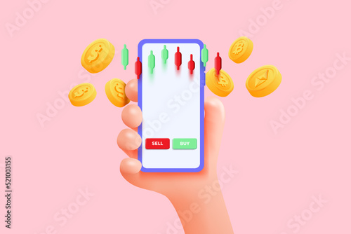 Cryptocurrency transaction and Mobile banking infographic. Send money. Bitcoin digital wallet. E-payment 3d concept. International money transfer 3D vector illustration