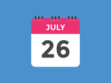 july 26 calendar reminder. 26th july daily calendar icon template. Vector illustration 
