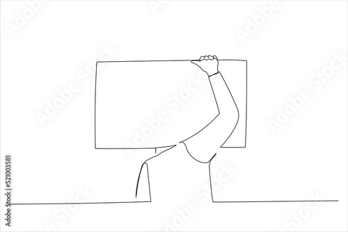 Drawing of man carry blank board. Single continuous line art