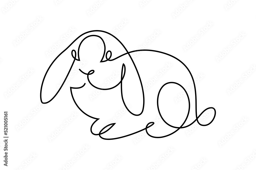 Cute bunny rabbit in continuous line art drawing style. Domestic lop rabbit black linear sketch isolated on white background. Vector illustration Cute bunny rabbit in continuous line art drawing style. Domestic lop rabbit black linear sketch isolated on white background. Vector illustration