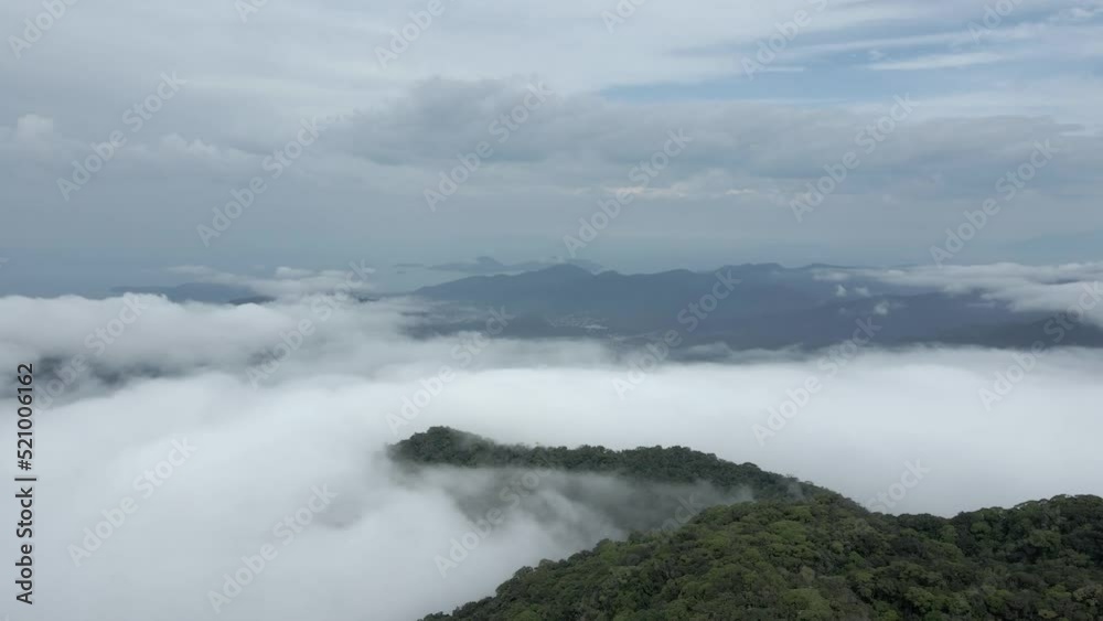 Aerial flying backwards over Serra do Mar covered by clouds, Brazil Aerial flying backwards over Serra do Mar covered by clouds, Brazil