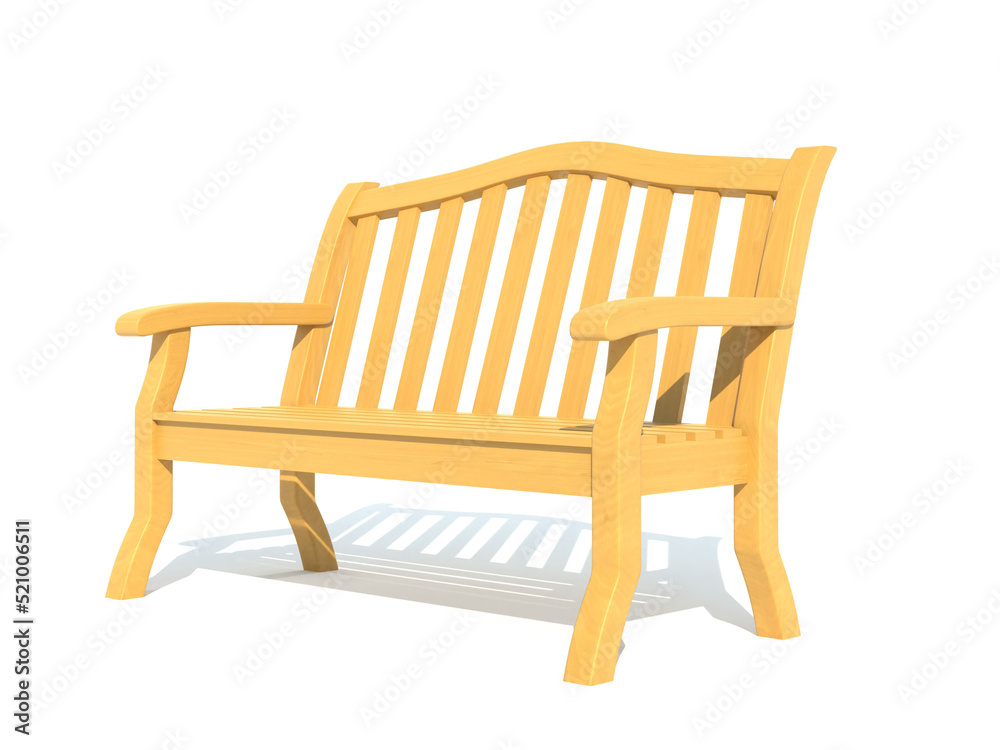 wooden garden park bench 3d render illustration