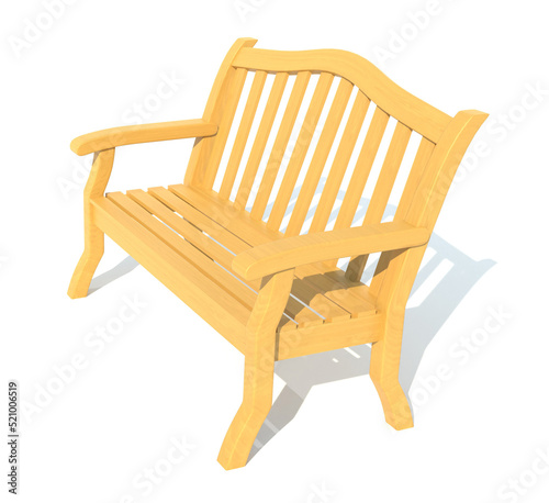 wooden garden park bench 3d render illustration