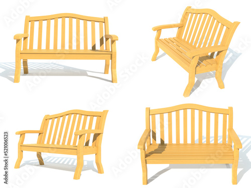 wooden garden park bench 3d render illustration