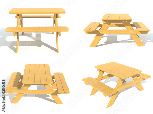 benches with a picnic table in the garden or park 3d render illustration