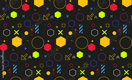 Futuristic colorful seamless pattern vector art with different shapes