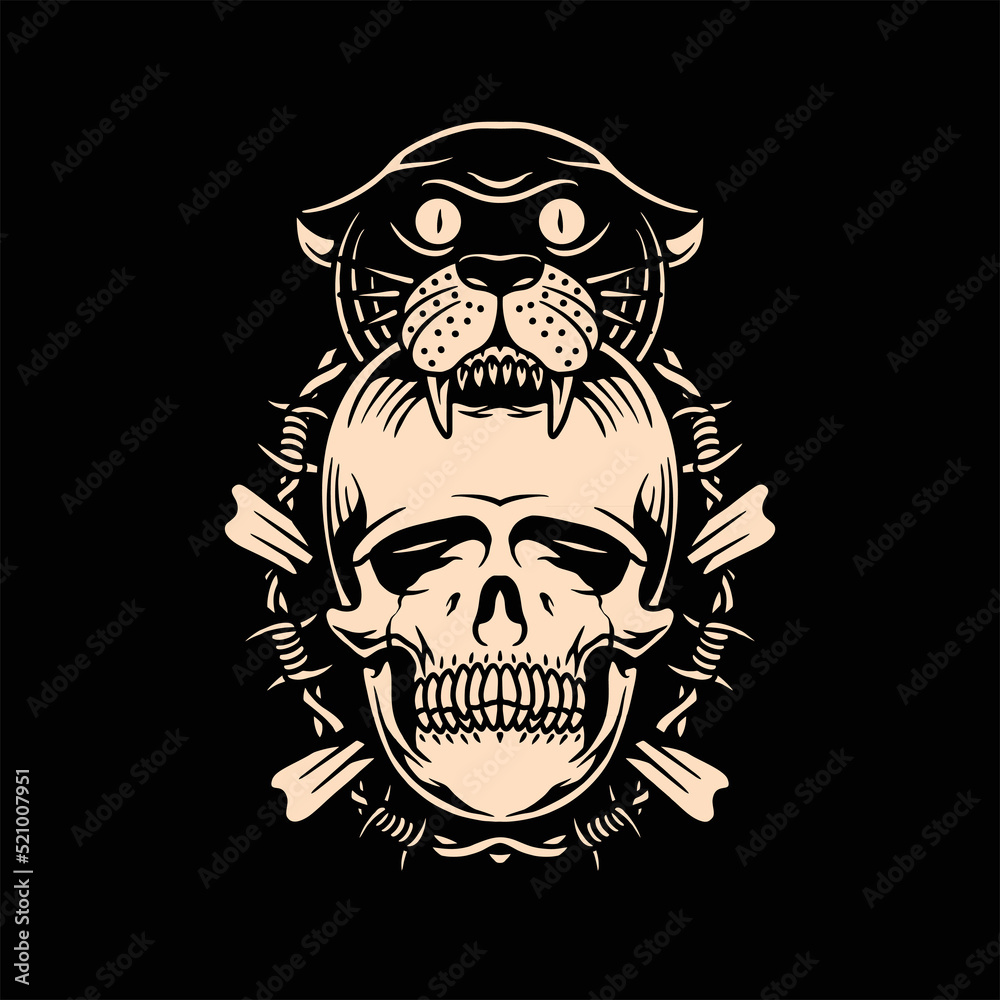 panther and crossbones tattoo vector design
