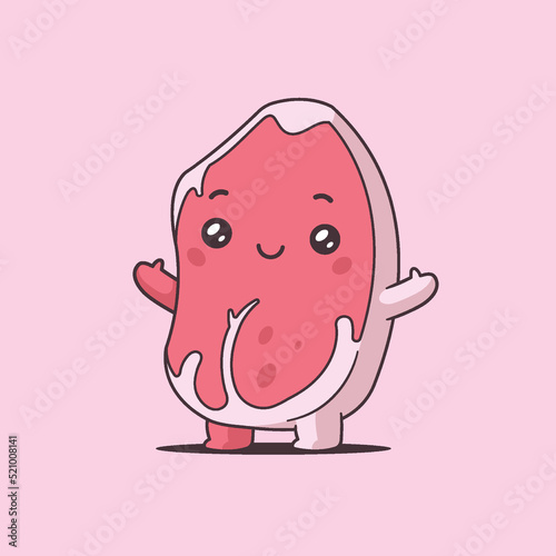Rib eye steak kawaii mascot vector cartoon illustration