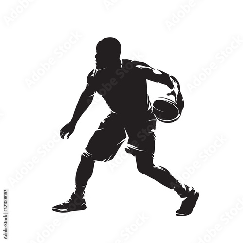 Basketball player dribbling ball, abstract isolated vector silhouette, side view. Streetball © michalsanca