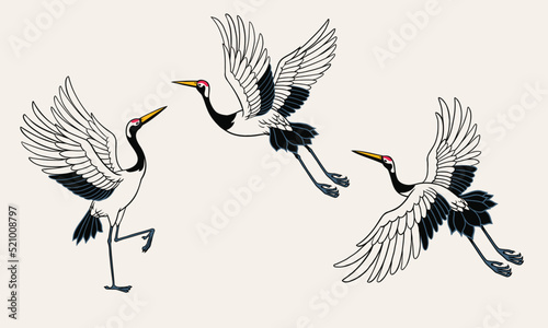 Set of Japanese Heron Bird