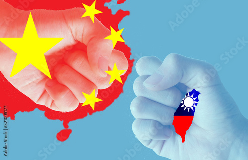 Battle of the two sides. National flag of the People's Republic of China. Taiwan flag